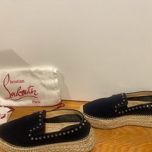 Louboutin espadrilles, dark navy canvas. Worn only 3 times… excellent condition